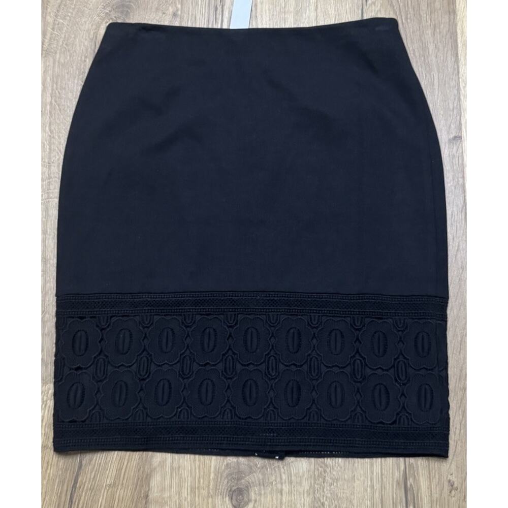 Talbots Pencil Skirt Women’s 10P Petite Black Floral Lace Hem Stretch NEW